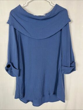 Yushi Blue Oversized Lagenlook 3/4 Sleeve Blouse
